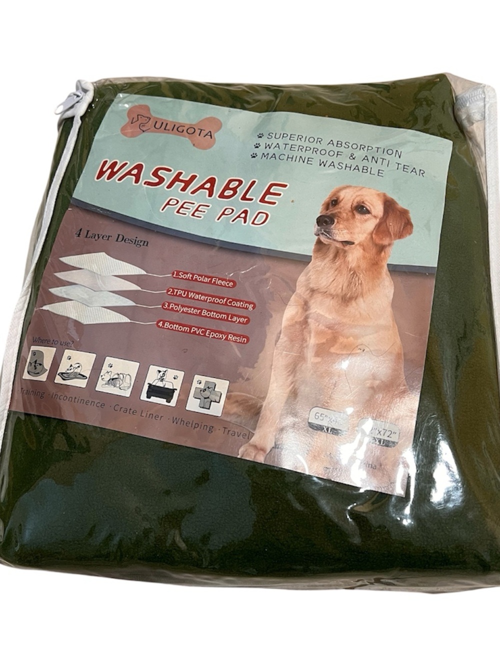 ULIGOTA XL Washable Waterproof Dog Pee Pad 65x48 Reusable